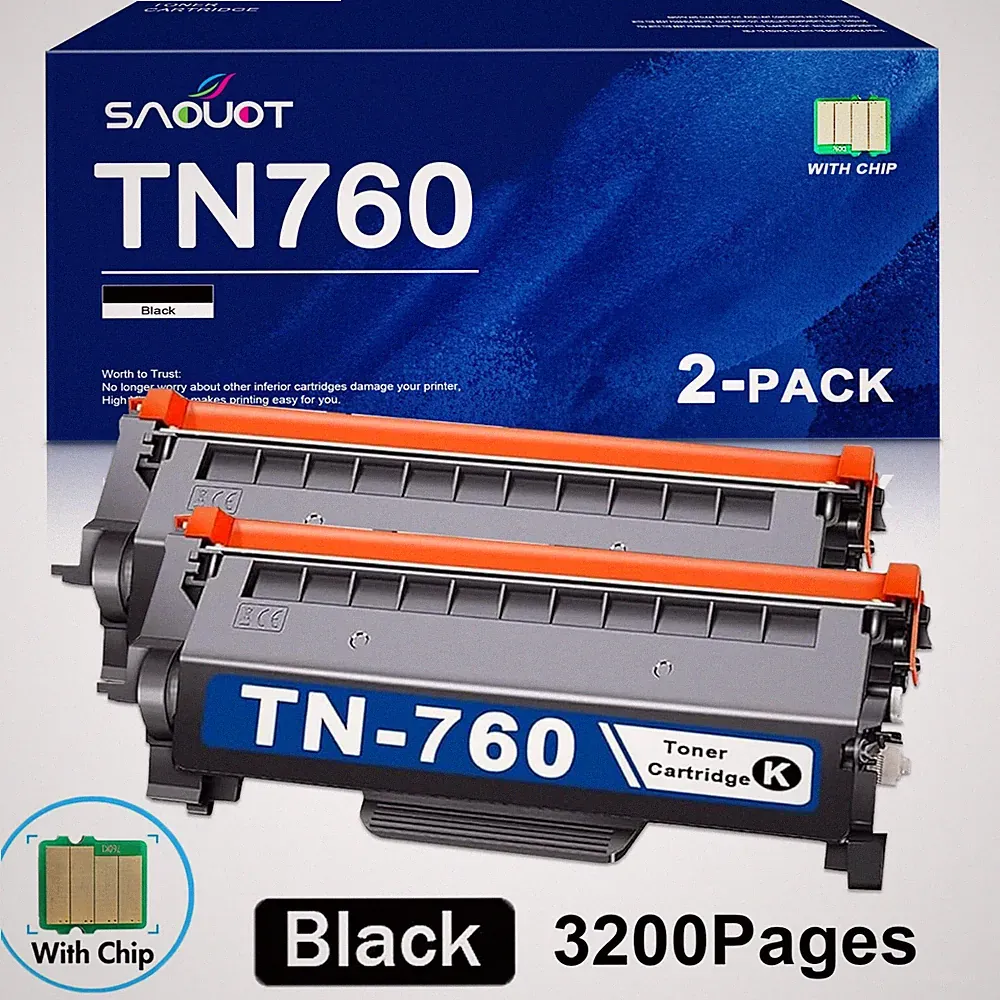 2PK High Yield TN760 Toner Cartridge For Brother MFC-L2710DW MFC-L2750DW Toner