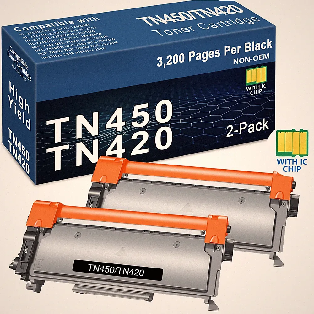 2PK TN450 Toner Cartridge for Brother HL-2270DW HL-2280DW HL-2240 Intellifax2840
