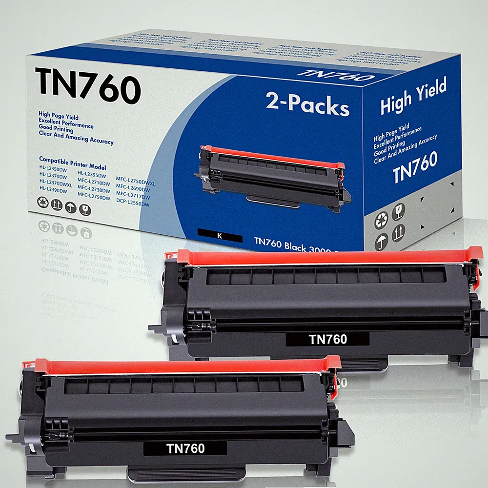 2PK TN760 High Yield Toner Cartridge Replacement for Brother MFC-L2717DW Printer