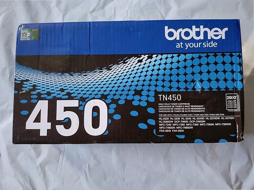Brother TN450 Black High Yield Printer Toner Cartridge, 450 Genuine OEM, Sealed
