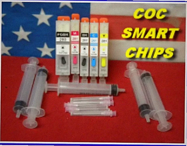 Canon Empty Refillable PGI 280, CLI 281 Cartridges 5 Color Set With Smart Chip