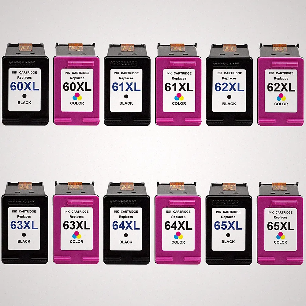 Ink Cartridge Black/Color For HP 60XL #61XL #63 XL #65 XL #62 XL-With New Chip