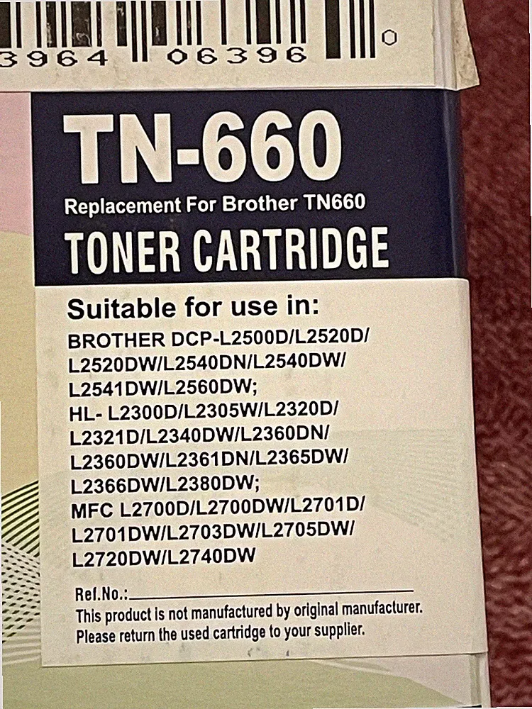 NEW TN-660 Brother Laser Printer Compatible Black Toner Cartridge
