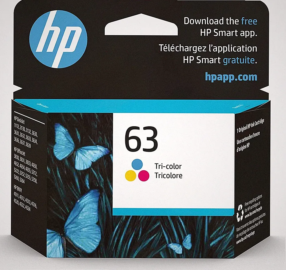 Original HP 63 Tri-color Ink Cartridge Works with HP DeskJet 1112, 2130, 3630
