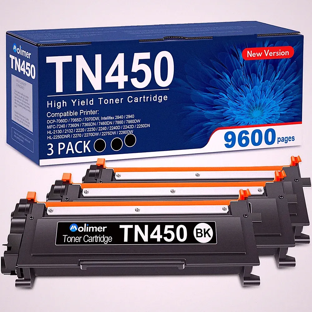 TN450 High Yield Black Toner 3-Pack for Brother DCP-7065DN HL-2130 MFC-7240