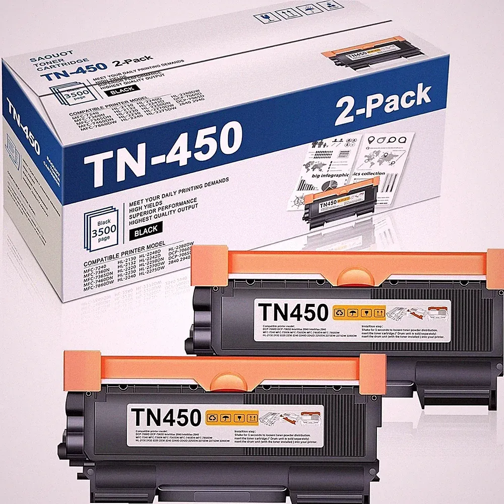 TN450 Toner Cartridge Black High Yield 2-Pack for Brother TN-450 HL-2270dw HL...