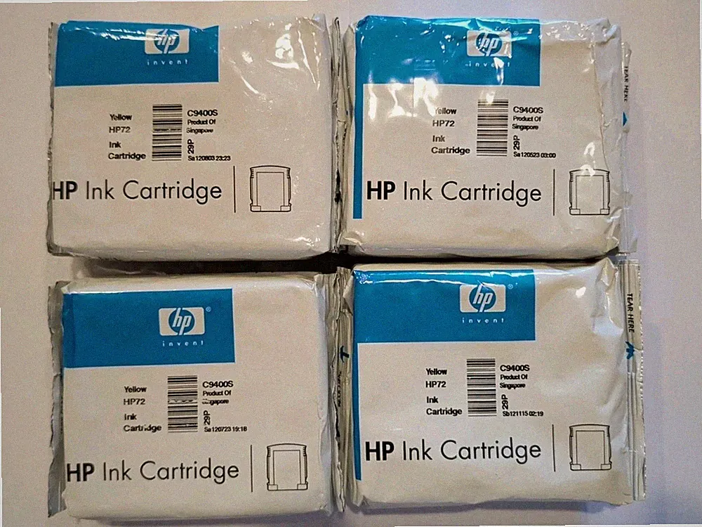 Yellow GENUINE HP 72 DesignJet Ink Cartridges Lot of 4 SEALED